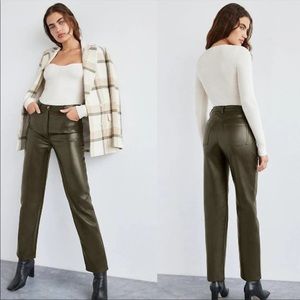 Aritzia Wilfred The Melina High-Waisted Vegan Leather Pant in Dark Olive